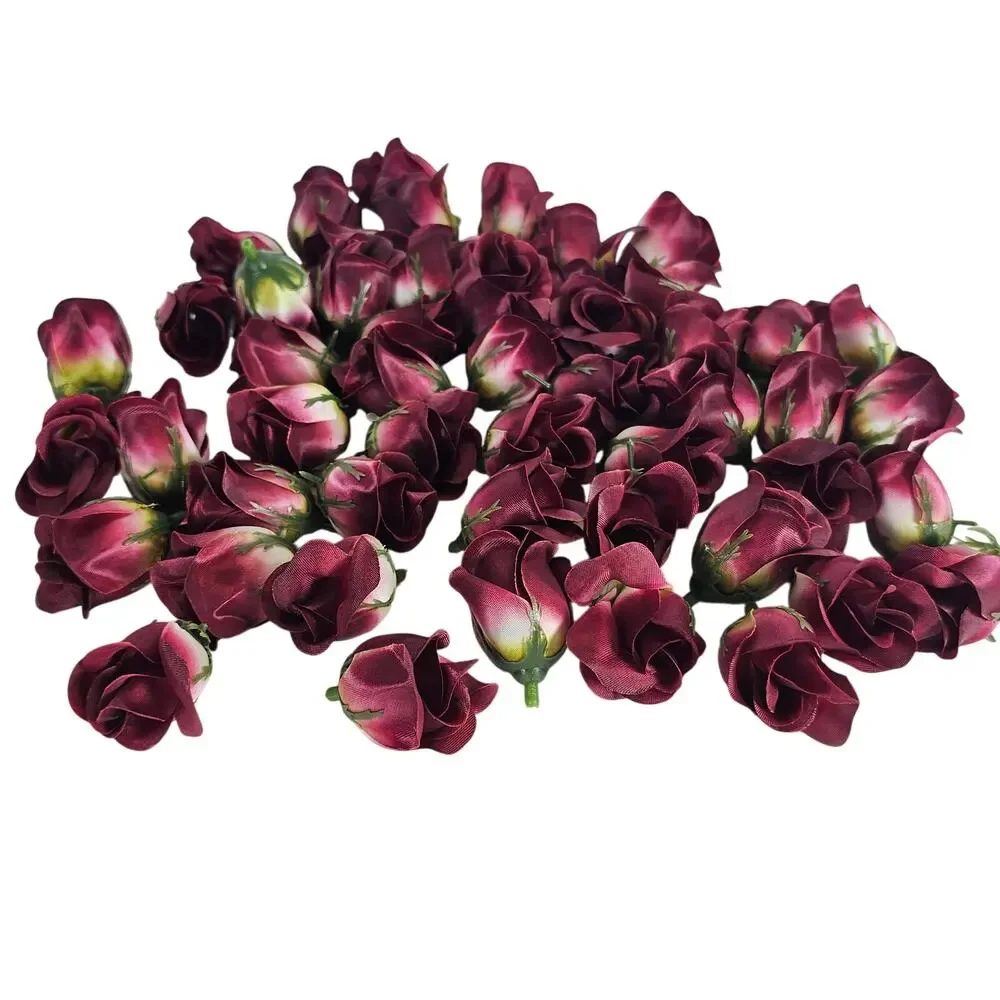 50 Wine Red Satin Rose Buds Stemless Wedding Floral Craft DIY 2 inch Burgundy